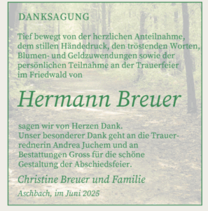 Danksagung Hermann Breuer